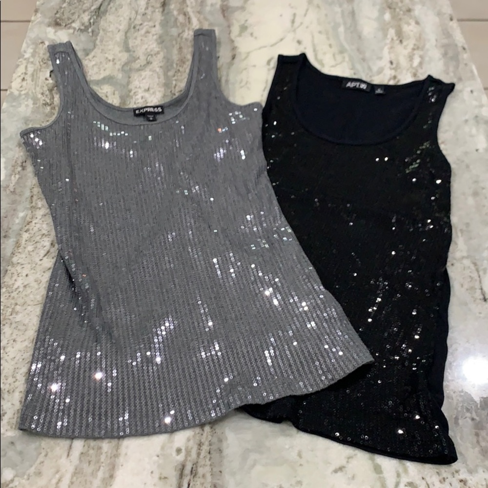 Black and grey sequin tank tops size small bundle